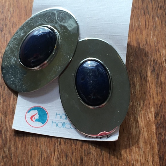 Vintage Karla Jordan Kollections earrings, silver, navy quartz stone inlay - Picture 4 of 8